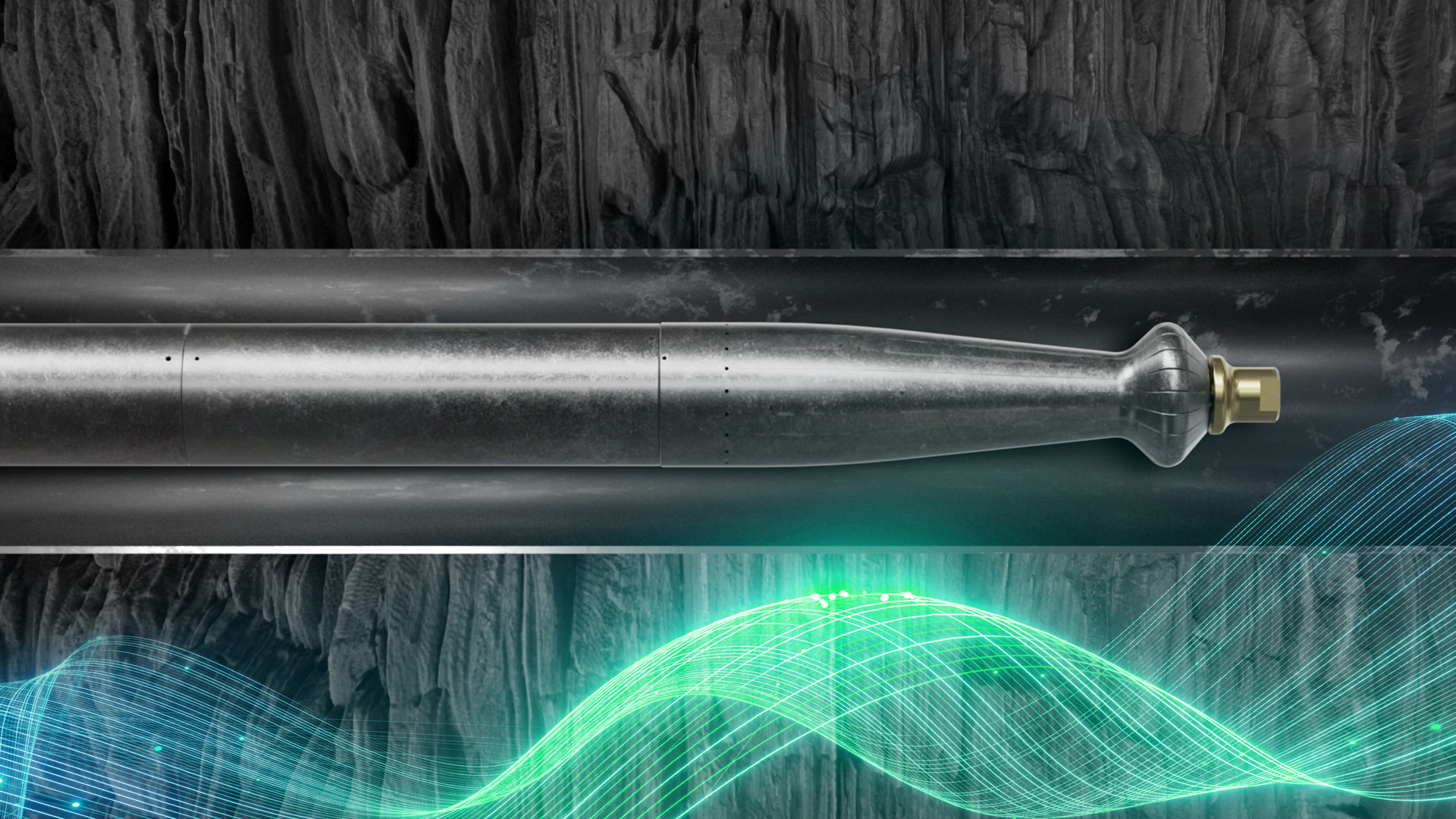 Side view of a Welltec tool with a metallic body and a detailed, tapered end for precision downhole operations.