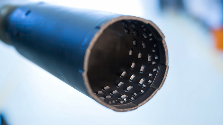 Close-up of a milling tool used to successfully mill a stuck master valve on wireline during a precision well intervention.