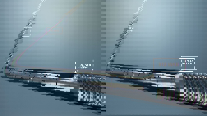 3D rendering of a Welltec tool with labeled 812 WAB components, showcasing precise engineering for zonal isolation in well completions.