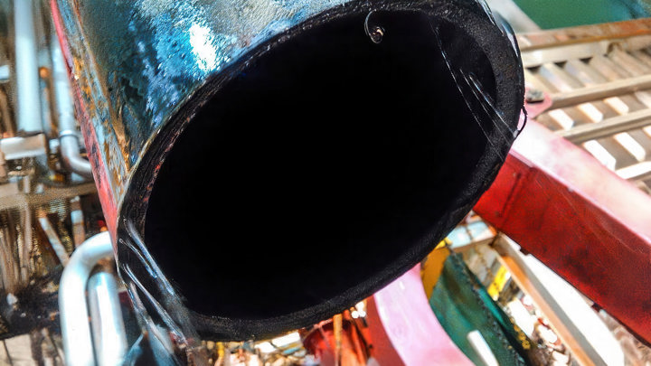 Close-up of a cleanly cut pipe section performed by the Well Cutter during a critical well intervention.