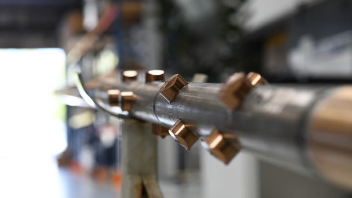 Close up of the Well Stroker 100k tool with copper components used to recover downhole fish and restore production in a shut in well.