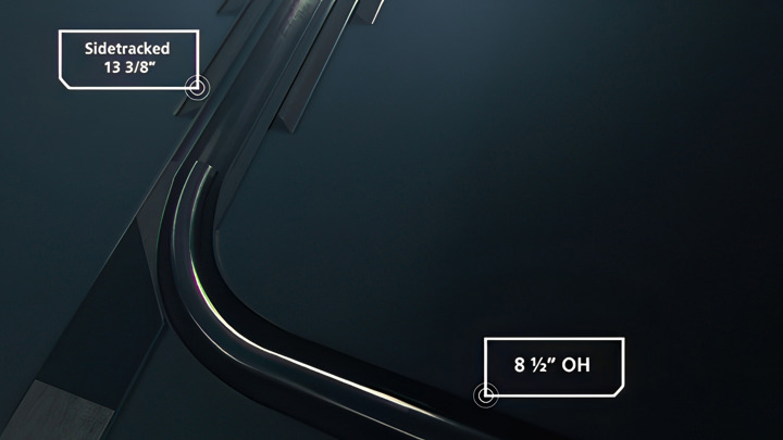 Digital illustration showing a sidetracked 13 3/8” casing transitioning into an 8½” open hole (OH) with 812WAB abandonment plug for isolating total losses.